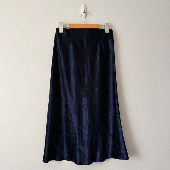 Aritzia Wilfred Only Slip Satin Midi Skirt Navy Blue Size 6 - Picture 4 of 7